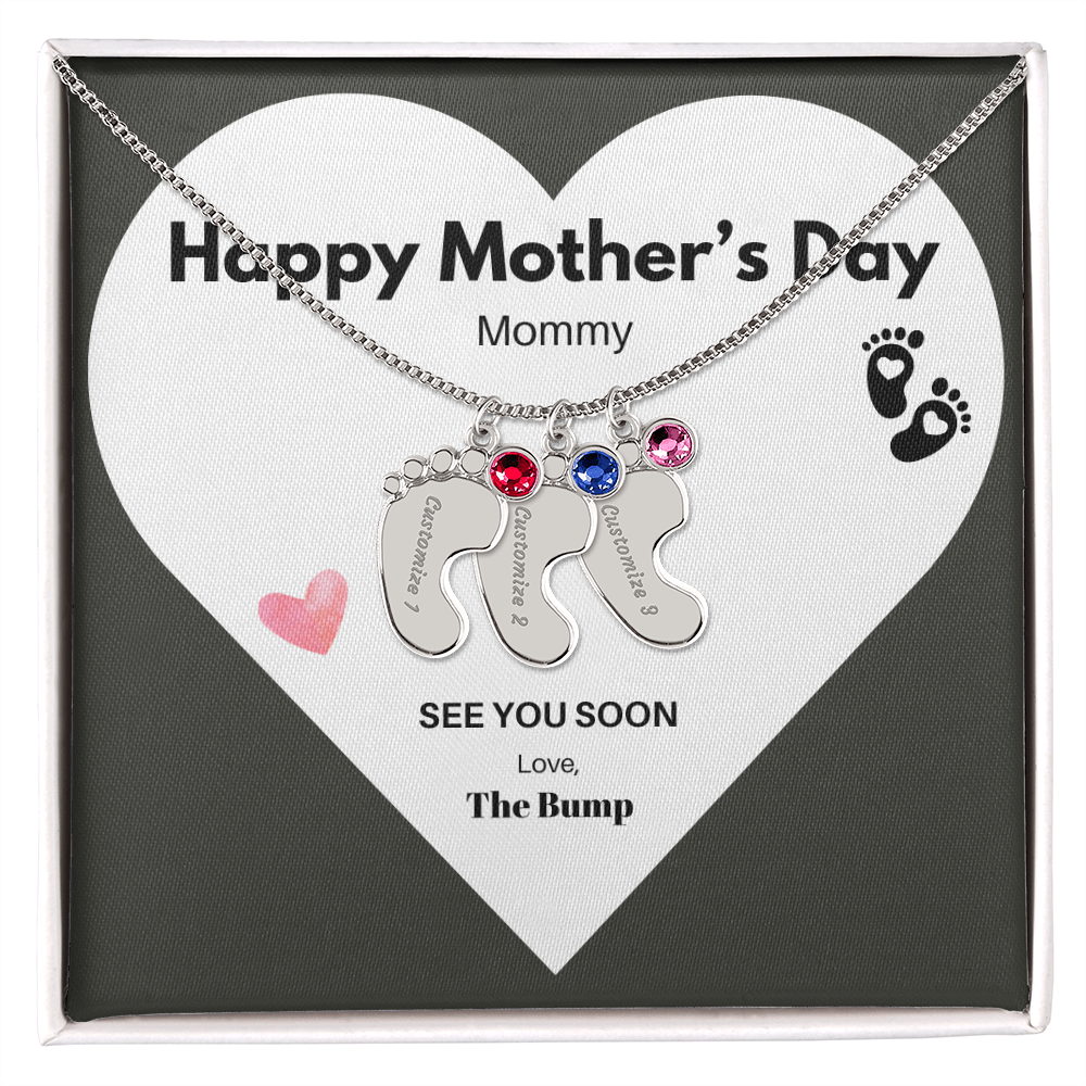 Happy Mothers Day Mommy Perzonalised Baby Feet Birthstone necklace