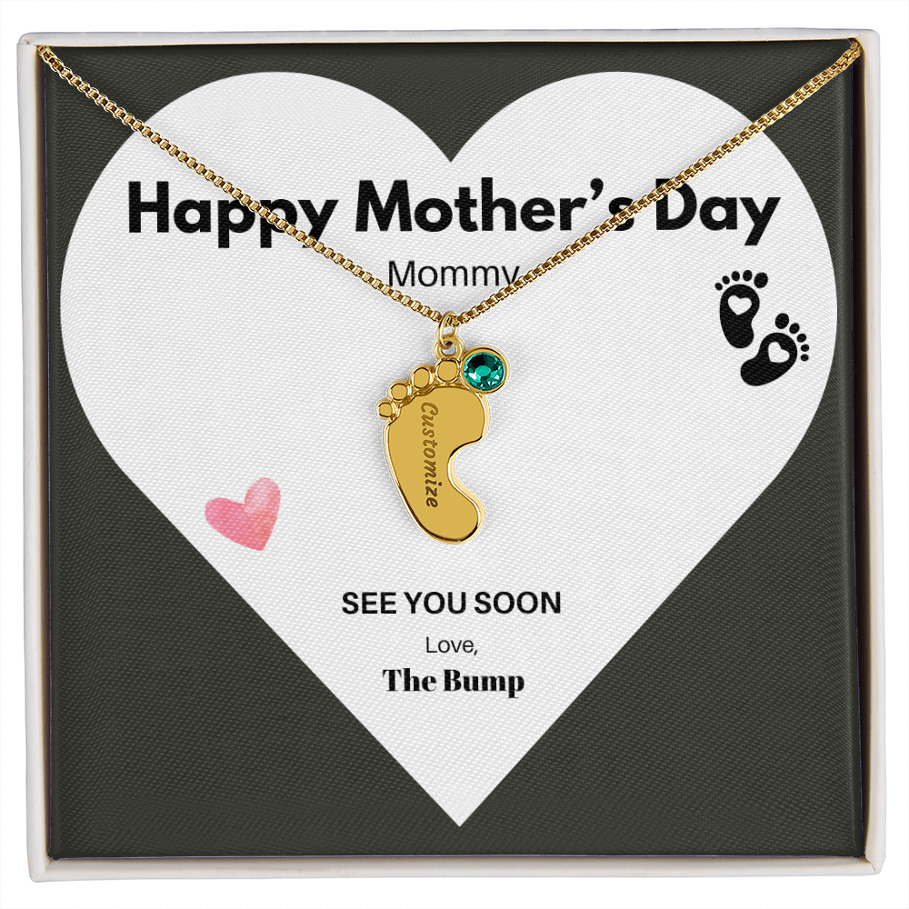 Happy Mothers Day Mommy Perzonalised Baby Feet Birthstone necklace