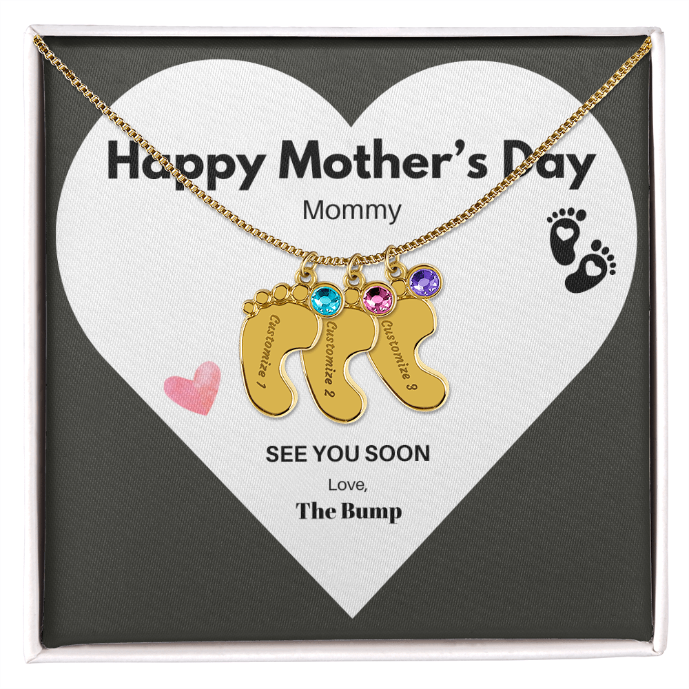 Happy Mothers Day Mommy Perzonalised Baby Feet Birthstone necklace