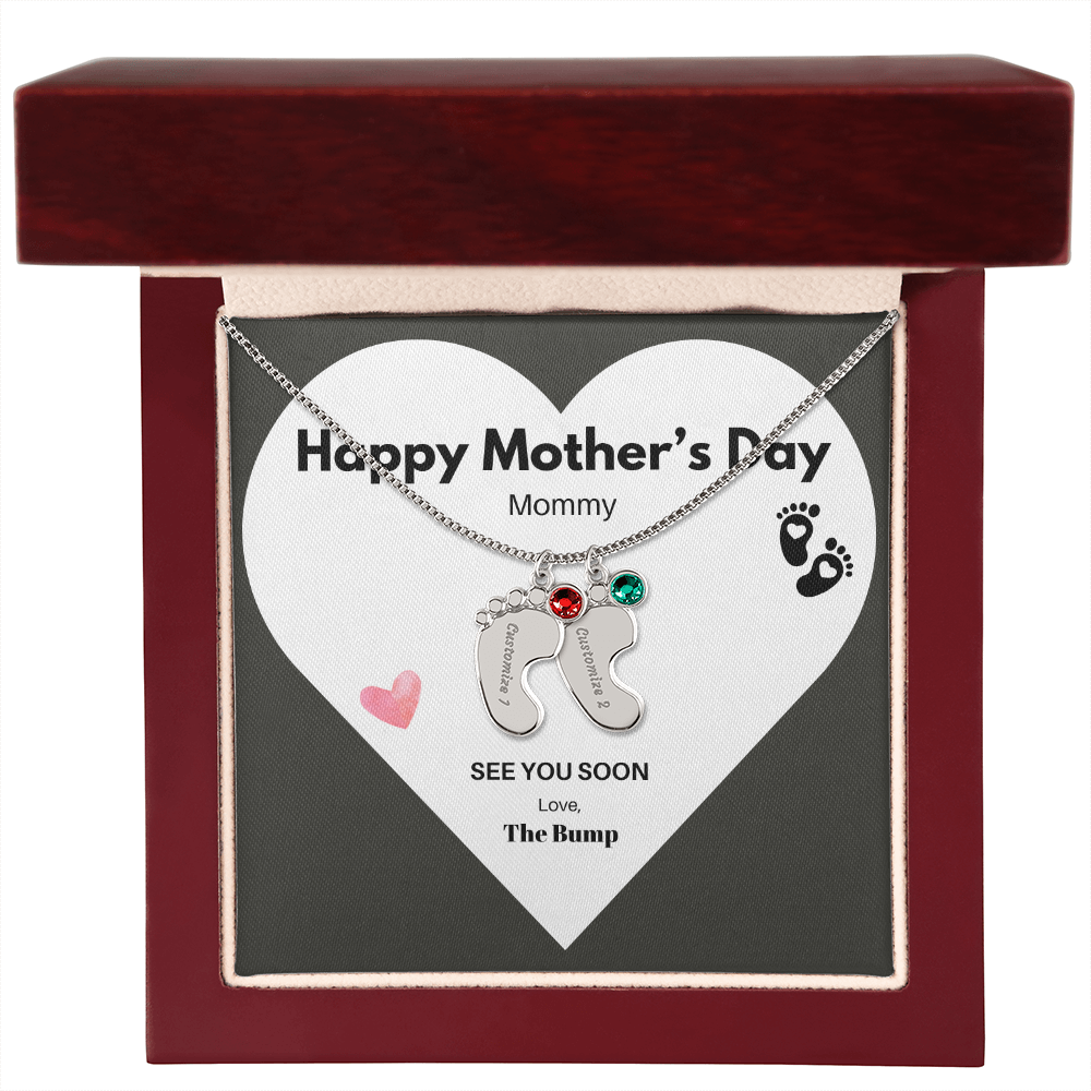 Happy Mothers Day Mommy Perzonalised Baby Feet Birthstone necklace