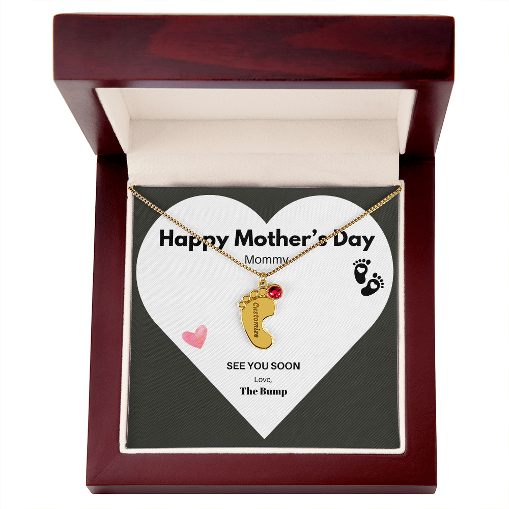 Happy Mothers Day Mommy Perzonalised Baby Feet Birthstone necklace