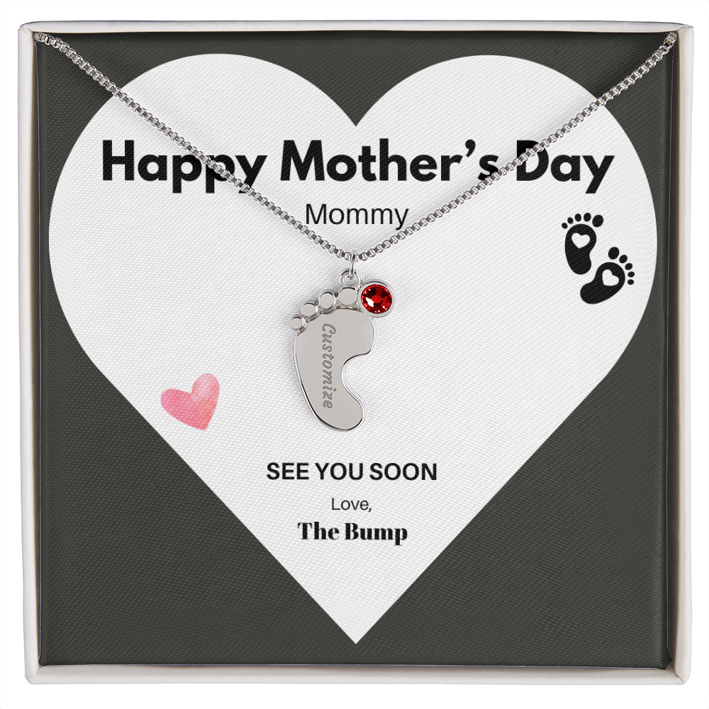 Happy Mothers Day Mommy Perzonalised Baby Feet Birthstone necklace