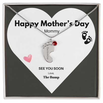 Happy Mothers Day Mommy Perzonalised Baby Feet Birthstone necklace