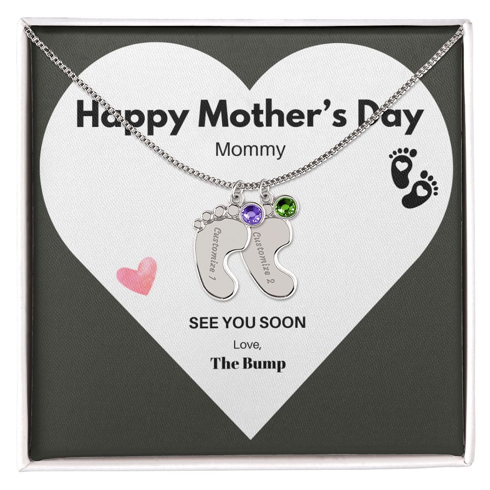 Happy Mothers Day Mommy Perzonalised Baby Feet Birthstone necklace
