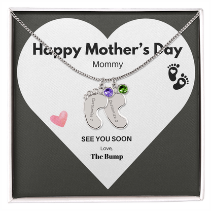 Happy Mothers Day Mommy Perzonalised Baby Feet Birthstone necklace