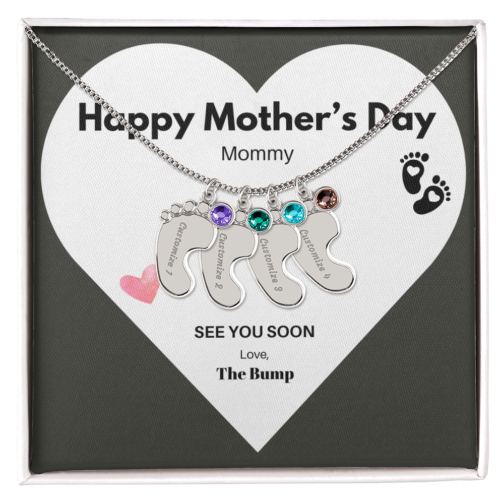 Happy Mothers Day Mommy Perzonalised Baby Feet Birthstone necklace