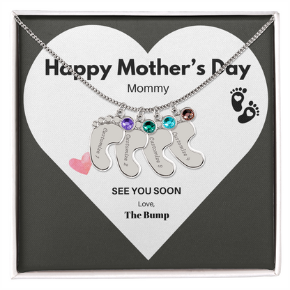 Happy Mothers Day Mommy Perzonalised Baby Feet Birthstone necklace