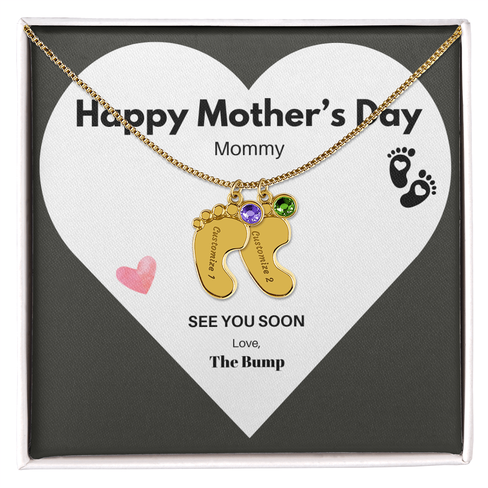Happy Mothers Day Mommy Perzonalised Baby Feet Birthstone necklace