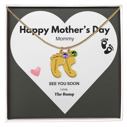 Happy Mothers Day Mommy Perzonalised Baby Feet Birthstone necklace