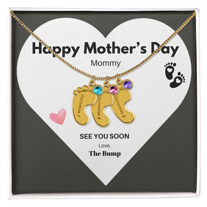 Happy Mothers Day Mommy Perzonalised Baby Feet Birthstone necklace