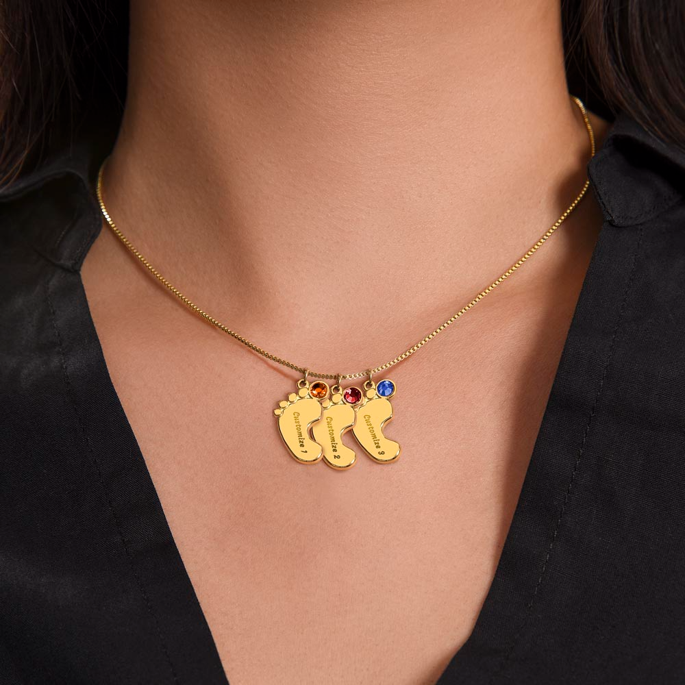 Happy Mothers Day Mommy Perzonalised Baby Feet Birthstone necklace