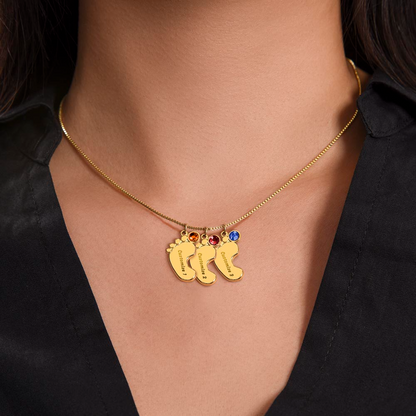 Happy Mothers Day Mommy Perzonalised Baby Feet Birthstone necklace