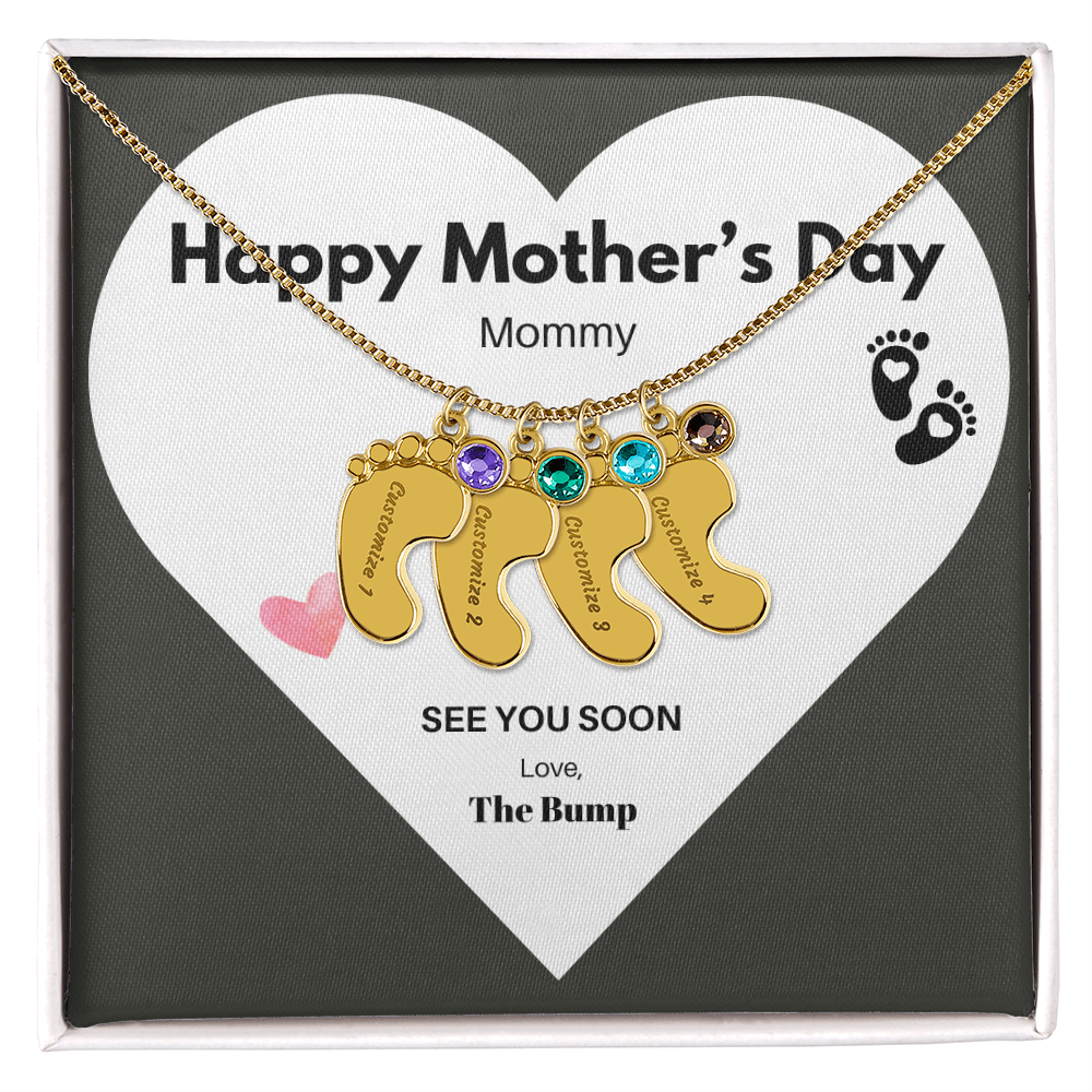Happy Mothers Day Mommy Perzonalised Baby Feet Birthstone necklace