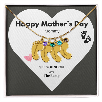 Happy Mothers Day Mommy Perzonalised Baby Feet Birthstone necklace