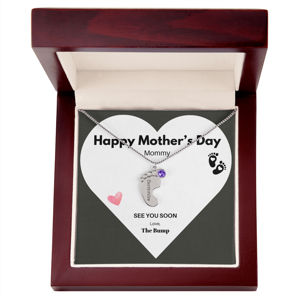Happy Mothers Day Mommy Perzonalised Baby Feet Birthstone necklace