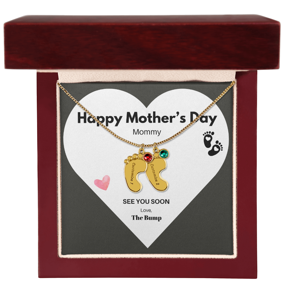 Happy Mothers Day Mommy Perzonalised Baby Feet Birthstone necklace