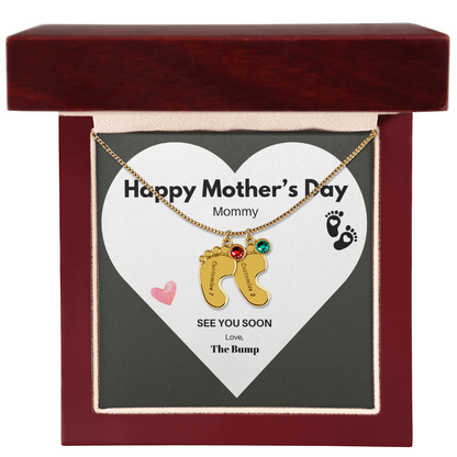 Happy Mothers Day Mommy Perzonalised Baby Feet Birthstone necklace