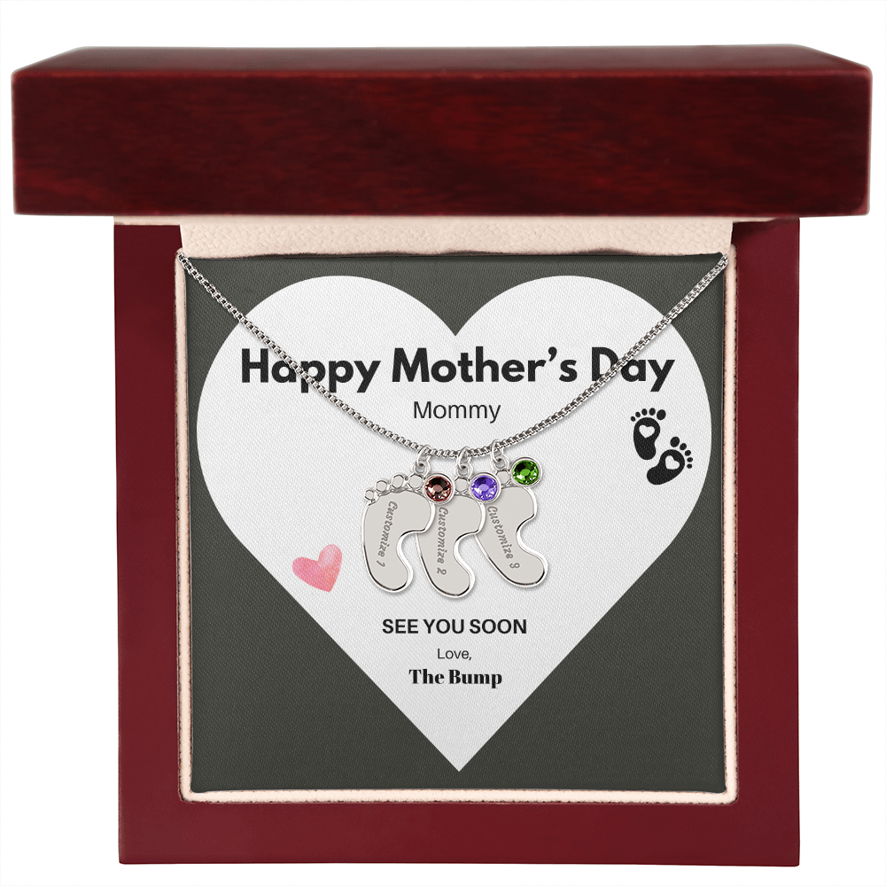 Happy Mothers Day Mommy Perzonalised Baby Feet Birthstone necklace