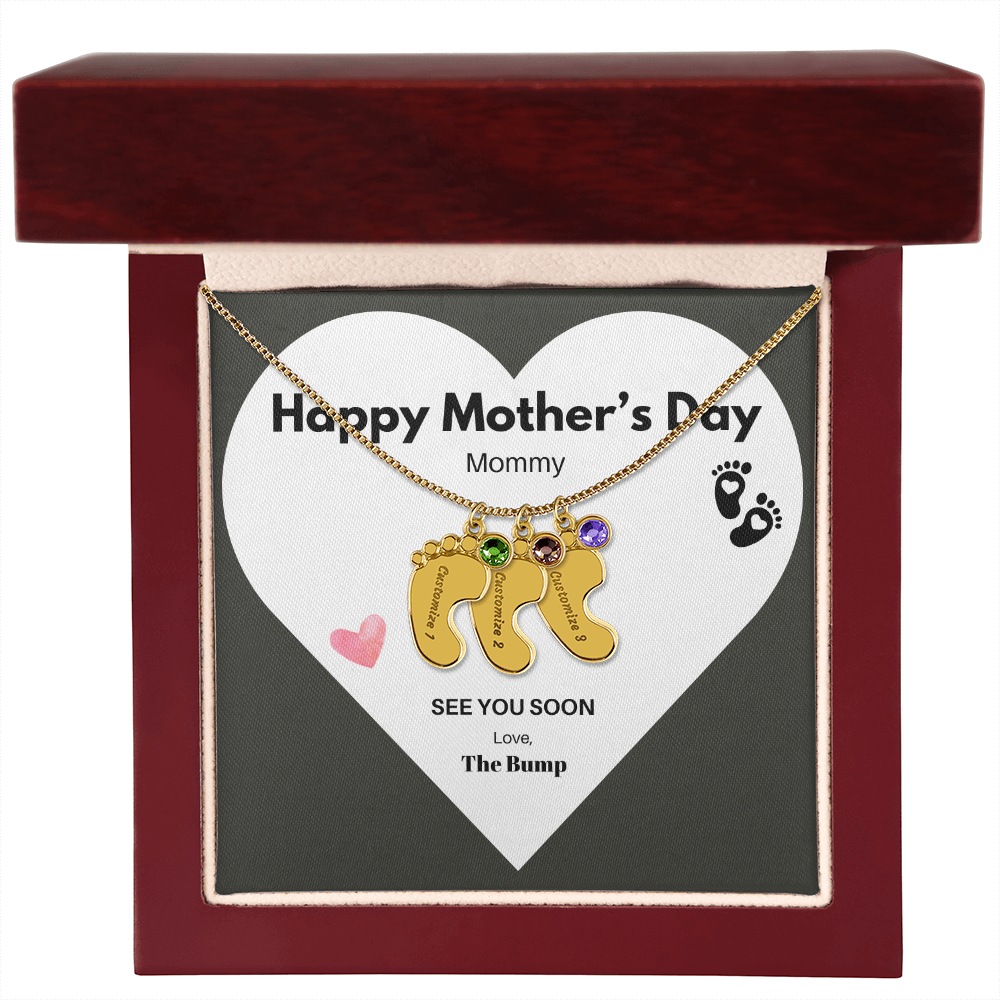 Happy Mothers Day Mommy Perzonalised Baby Feet Birthstone necklace
