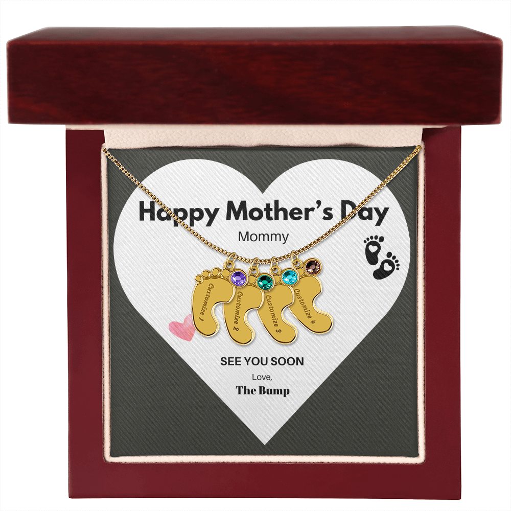 Happy Mothers Day Mommy Perzonalised Baby Feet Birthstone necklace
