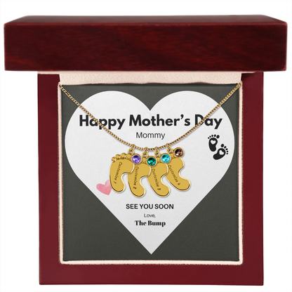 Happy Mothers Day Mommy Perzonalised Baby Feet Birthstone necklace